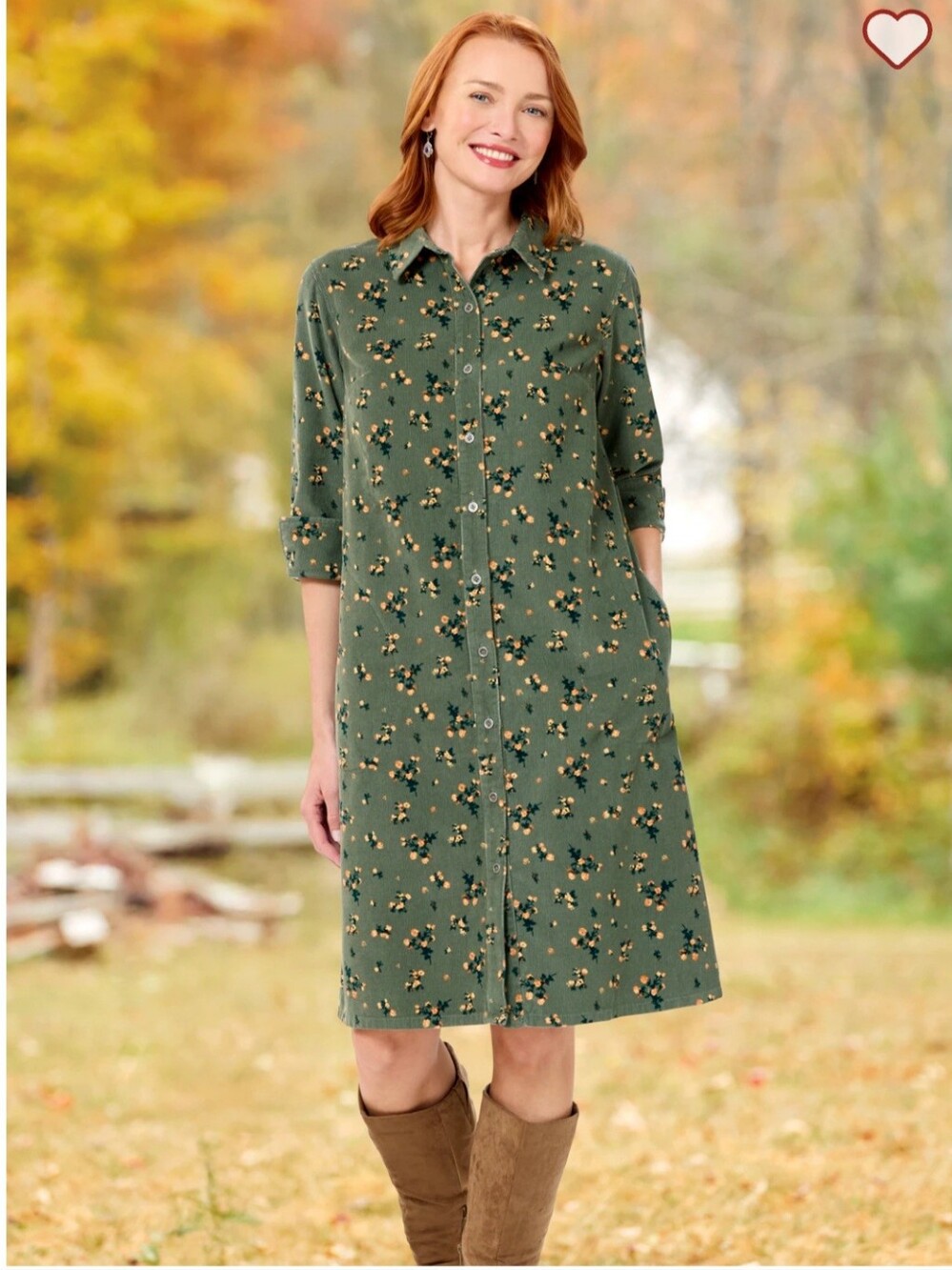 The Vermont Country Store Corduroy Dress Ditsy Floral 100% Cotton Cottagecore